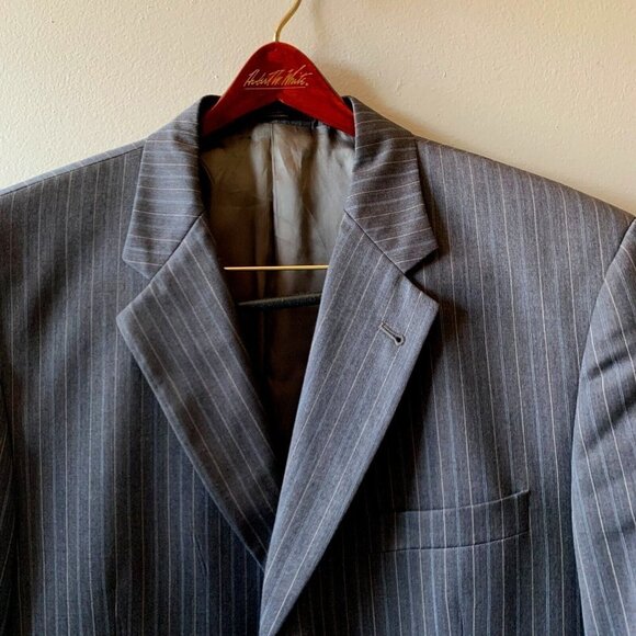 Joseph Abboud Nordstrom Mens Grey Striped Silk Wool Blend 3 Button Blazer Sz 42L - Picture 1 of 9
